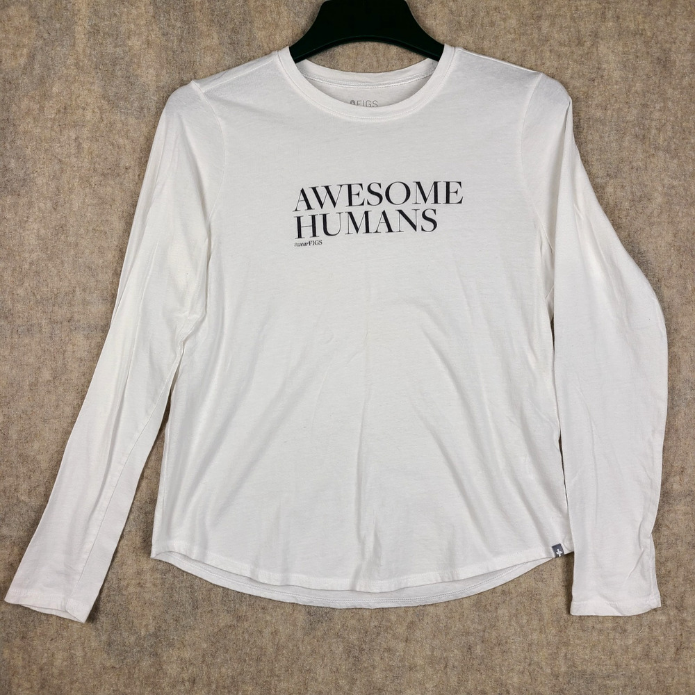 FIGS Long Sleeve T Shirt Women’s (S) White “Awesome Humans” W18KW1020 Soft 1358